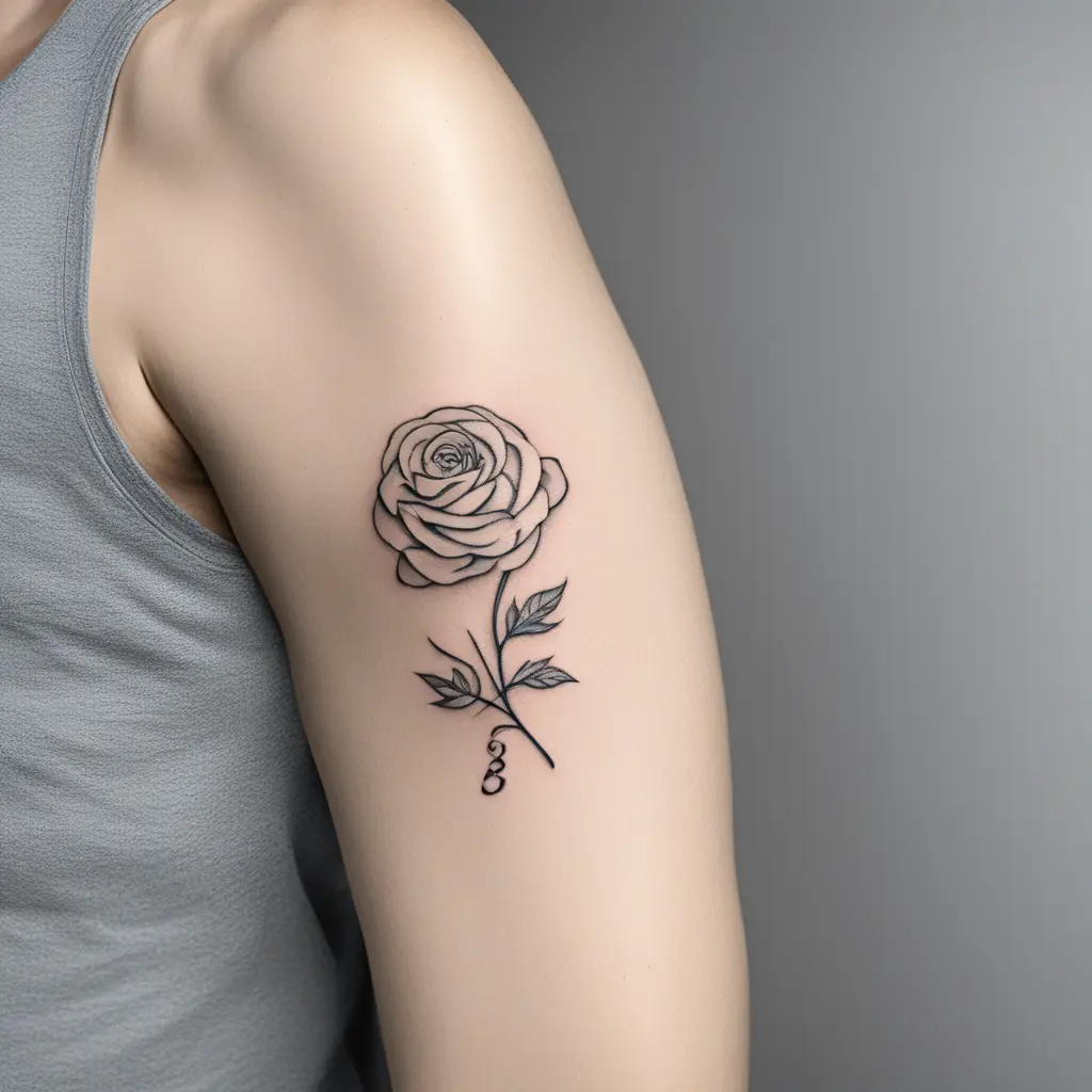 1969 08 21 in Roman letters with mother in writing style and a detailed rose on the right underarm size medium