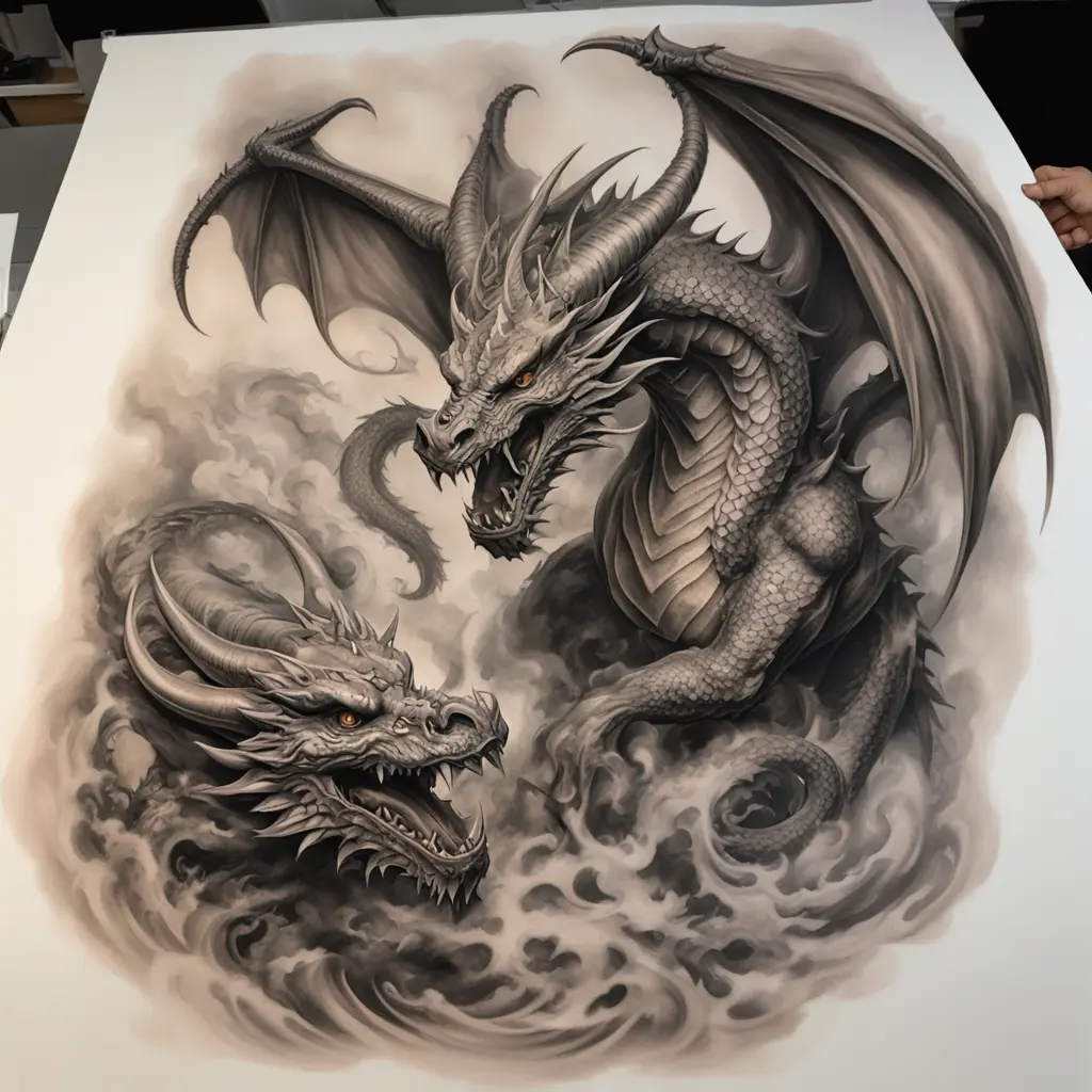 A dragon like, fighting with a demon