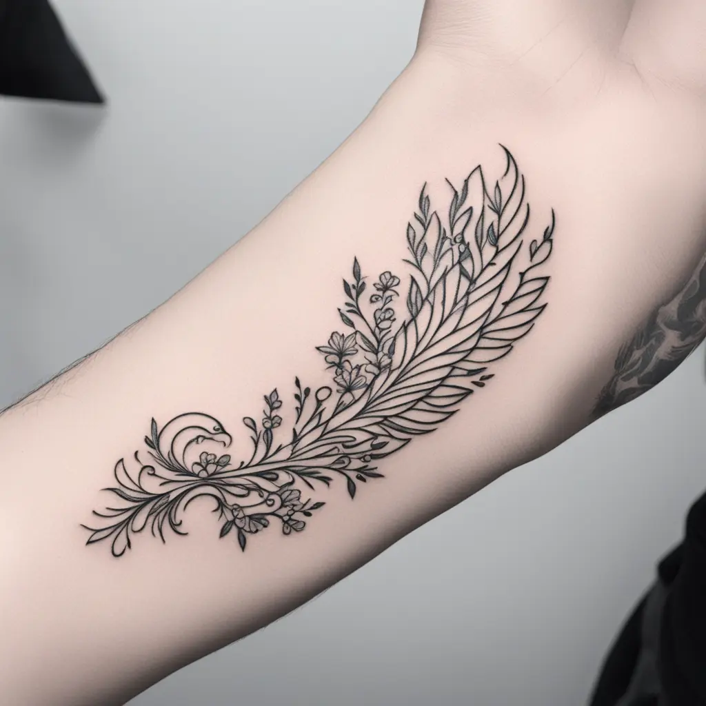 A floral phoenix armband tattoo