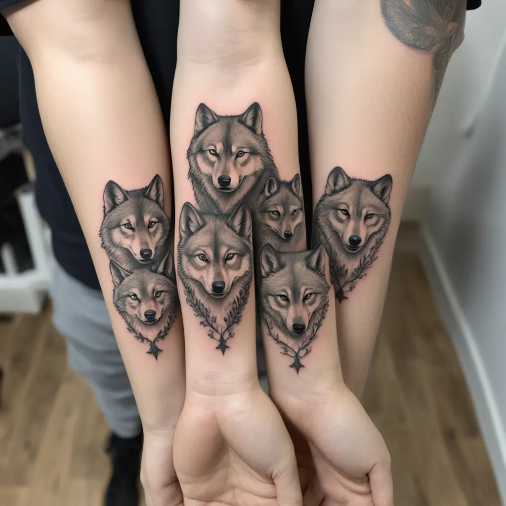 a small tatoo on my forearm of 6 wolves to symbolise me and my siblings