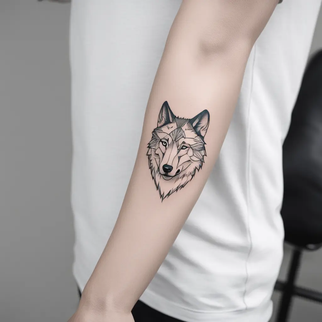 A tattoo of a Wolf, falcon and guitar tattoo 