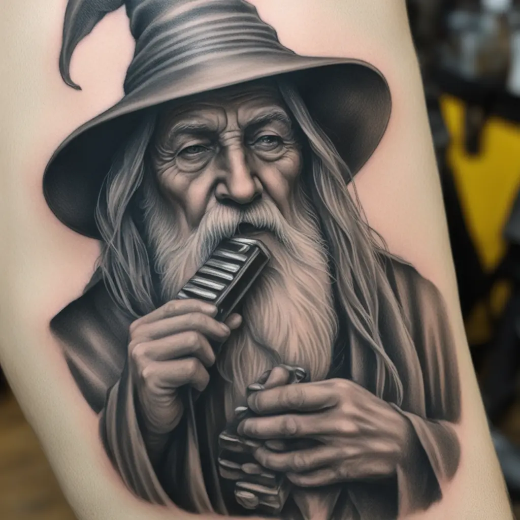 A Wizard playing the harmonica