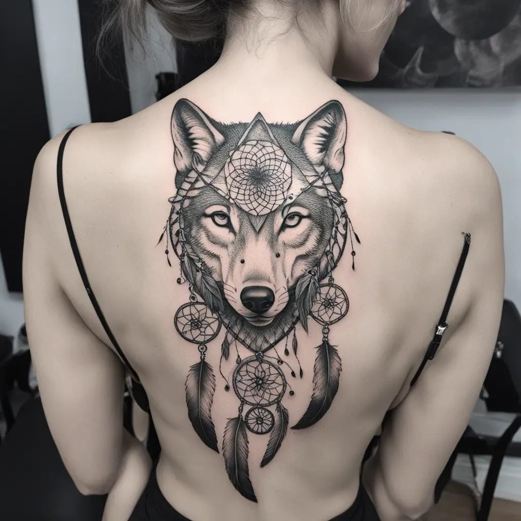 A wolf with a dreamcatcher 