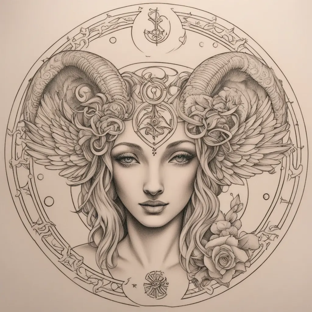 Aries zodiac and angel in one tattoo