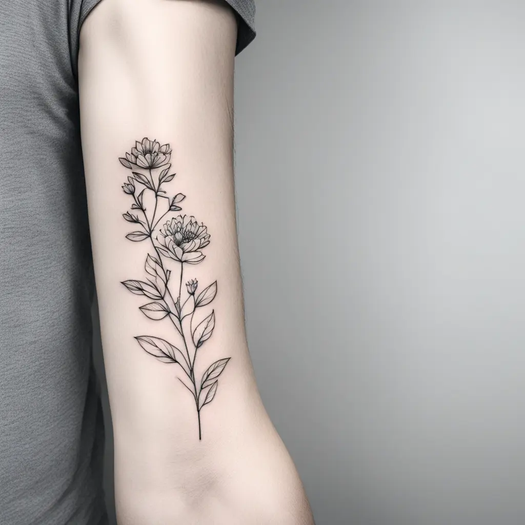 botanic flowers for a thin underarm as a blackwork tattoo