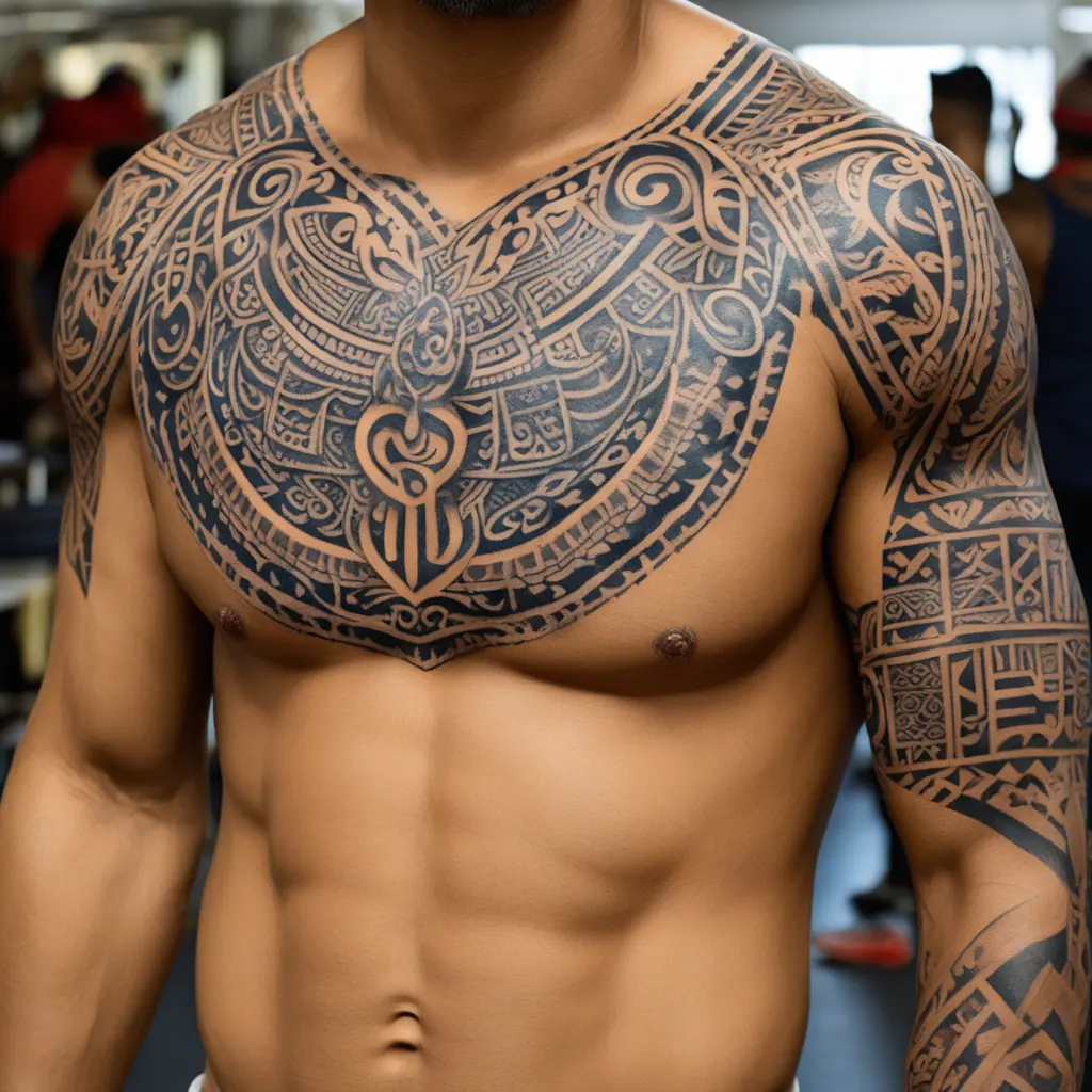 buatlah foto tanpa baju,dengan tatto yakuza duduk dikursi didepan gedung memakai celana pendek ,sepatu vans dan kaos kaki putih.Tanpa mengubah wajah .rasio 3:4