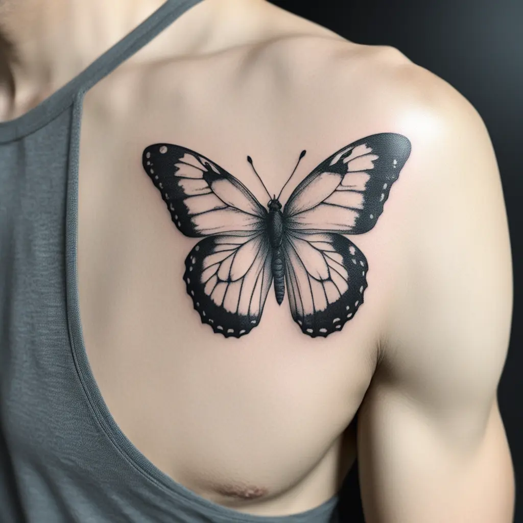 Butterfly tatoo directly on shoulder