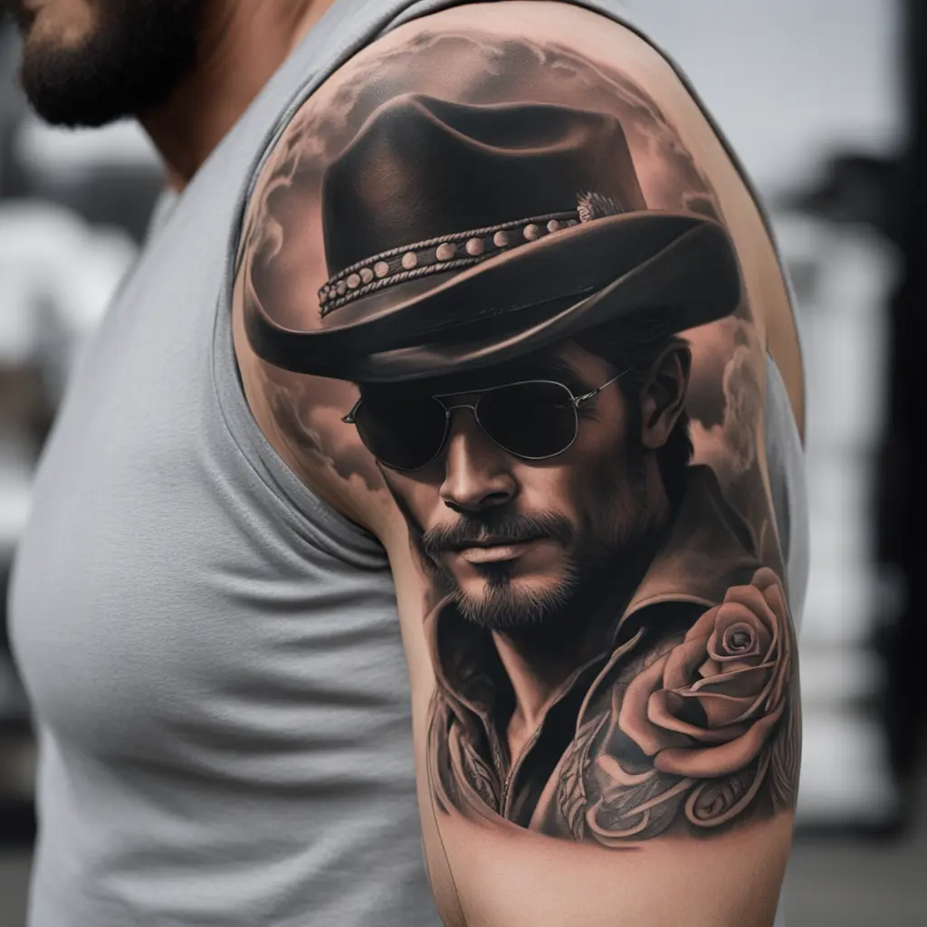 bw cowboy with hat half covered face
