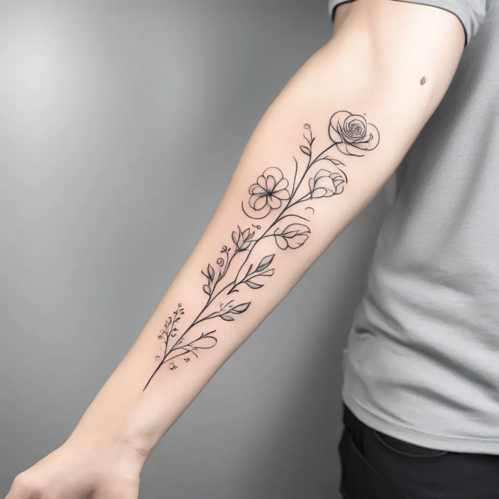 create a tattoo stencil of the flowers of the birth months of June and Oct, spiralling out to create the flowers on the month of Oct, June and Feb