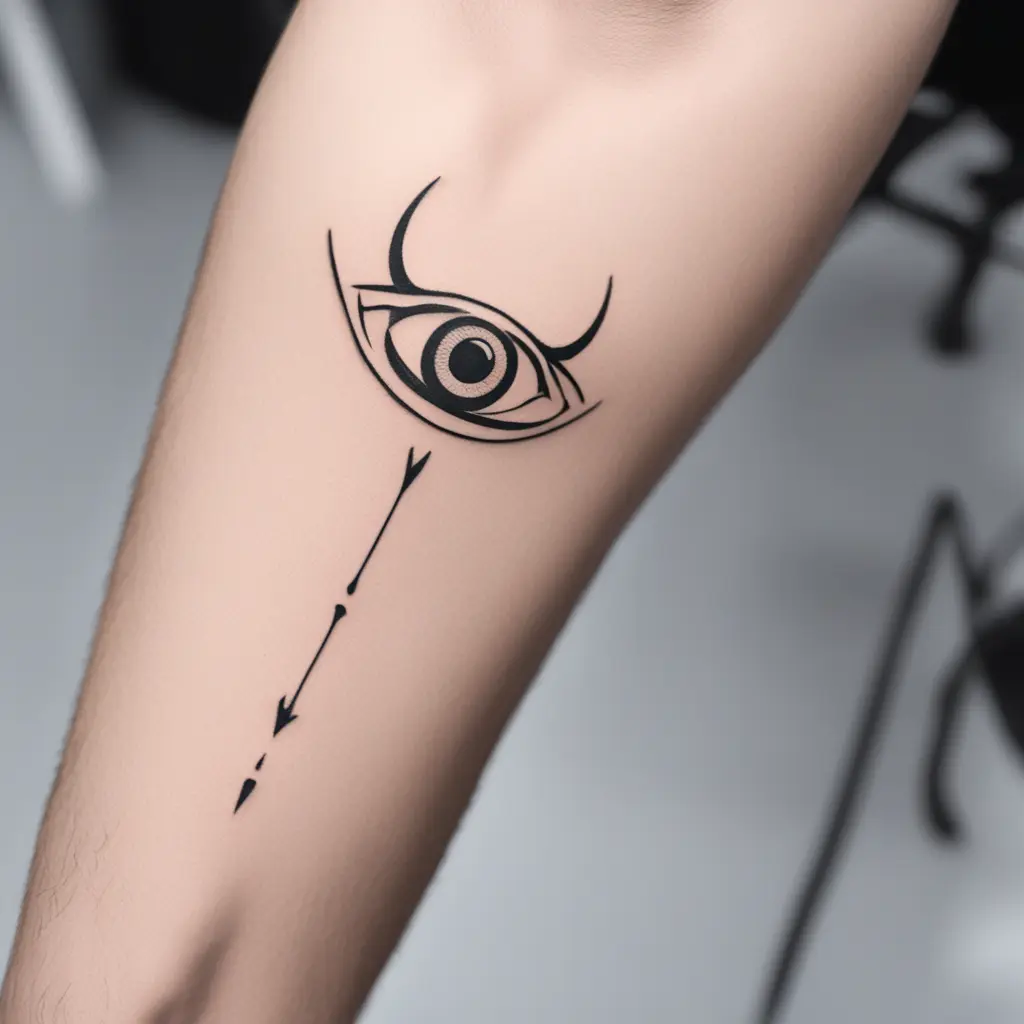 Devil eyes. leg tattoo.