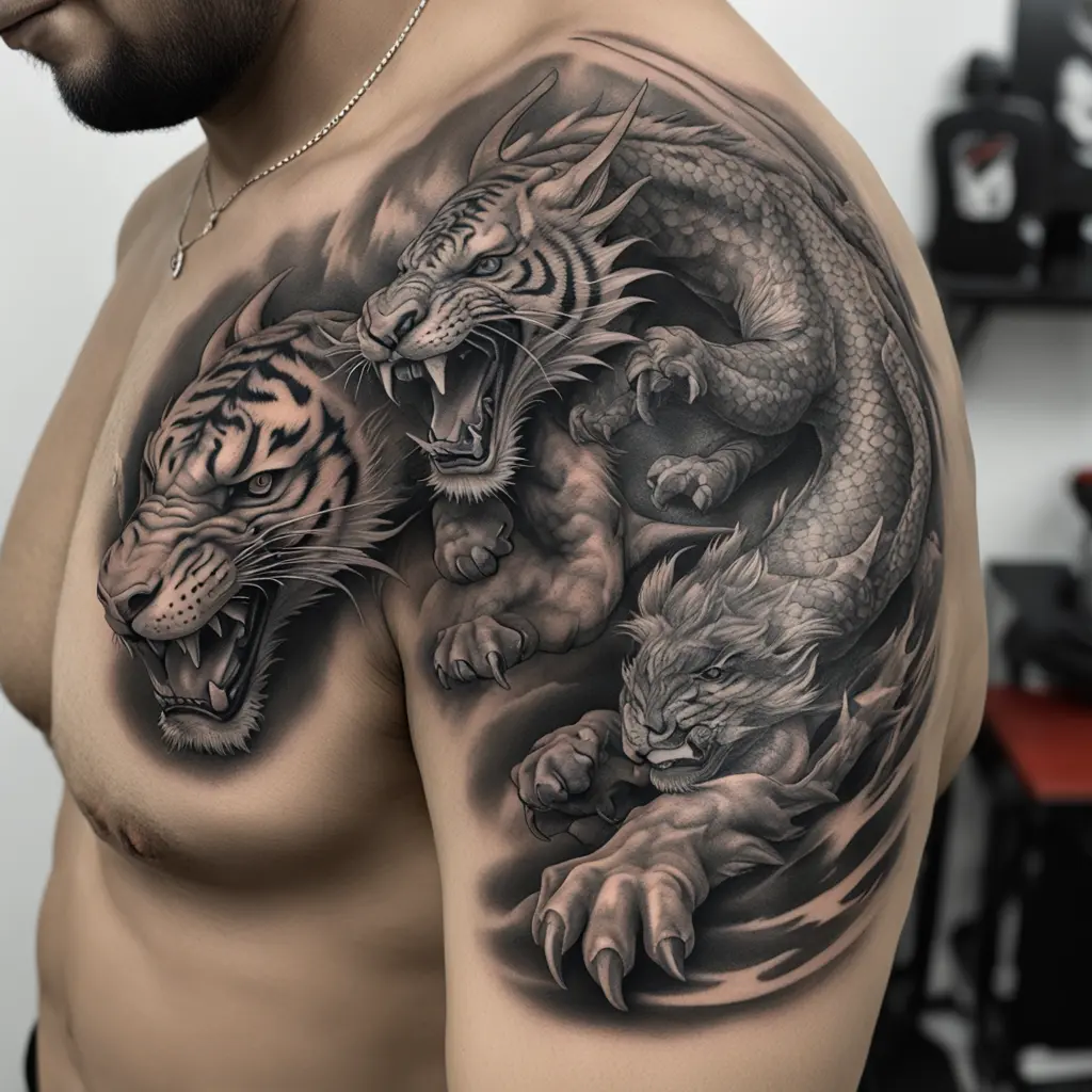 dragon and tiger fighting