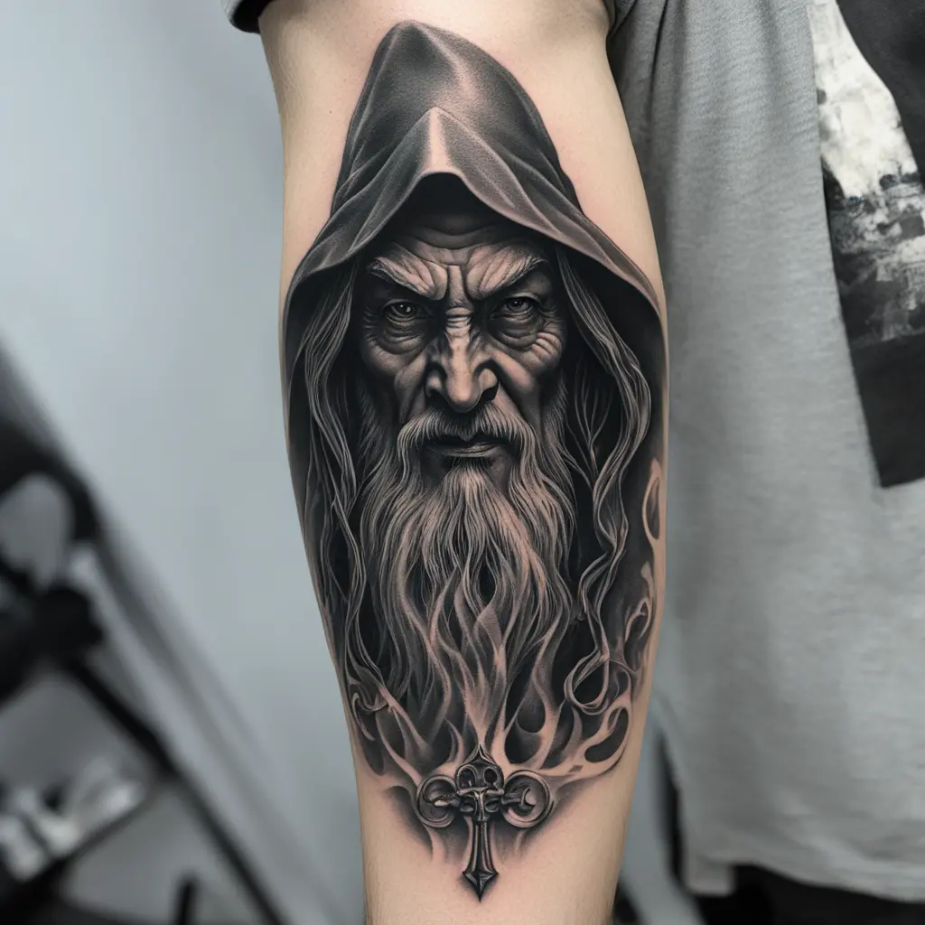 Evil wizard, dark, scary, black ink, shadow