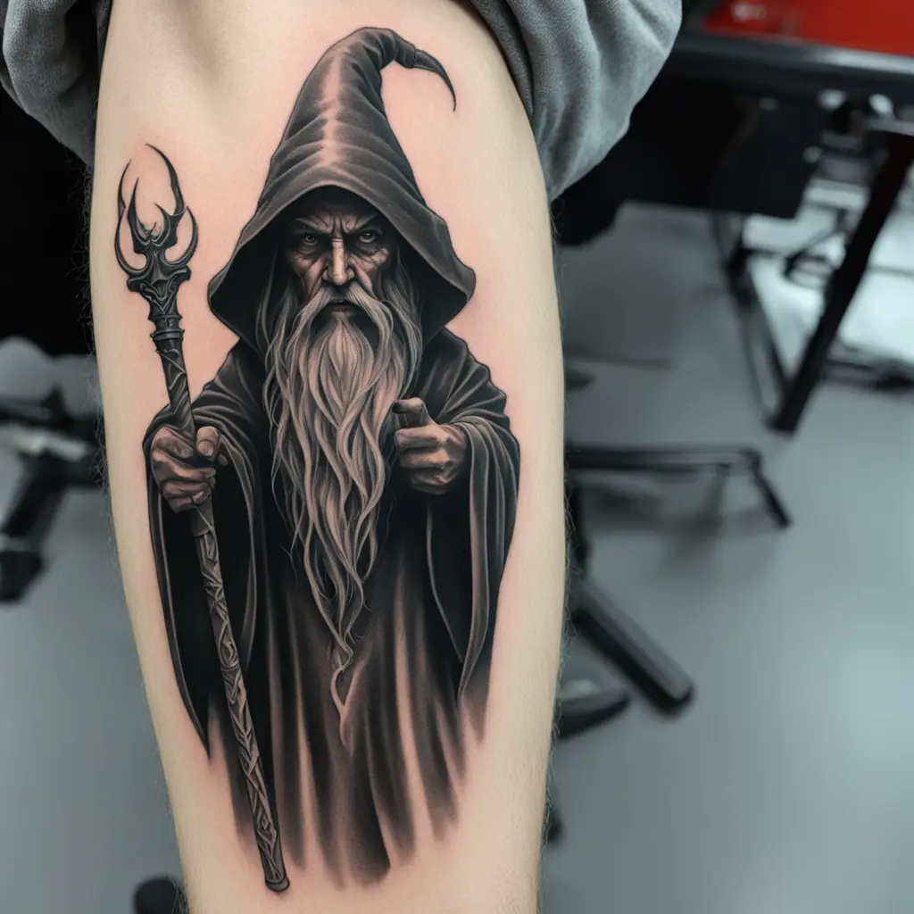 Evil wizard, dark, scary, black ink, shadow, cover up