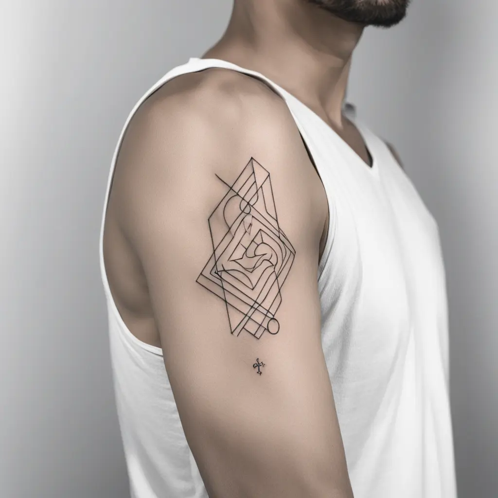 Fine line underarm sleeve with pisces symbol And minimalistic geomtric designs