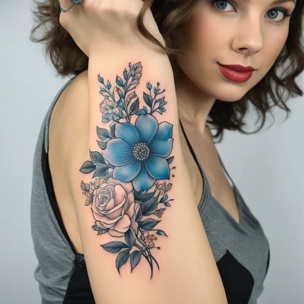 Floral design with blues and references to Taylor swift