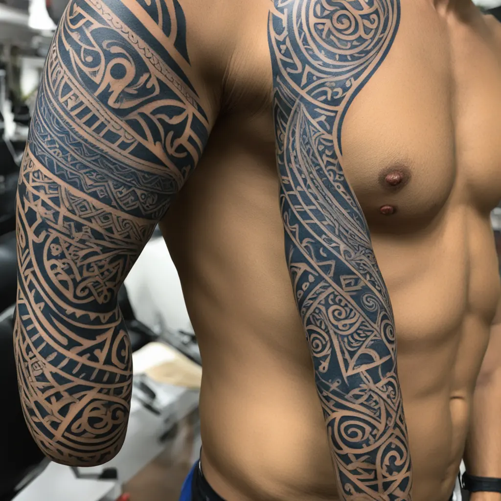 Full arm tattoo with a ttibal that symbolises my own life