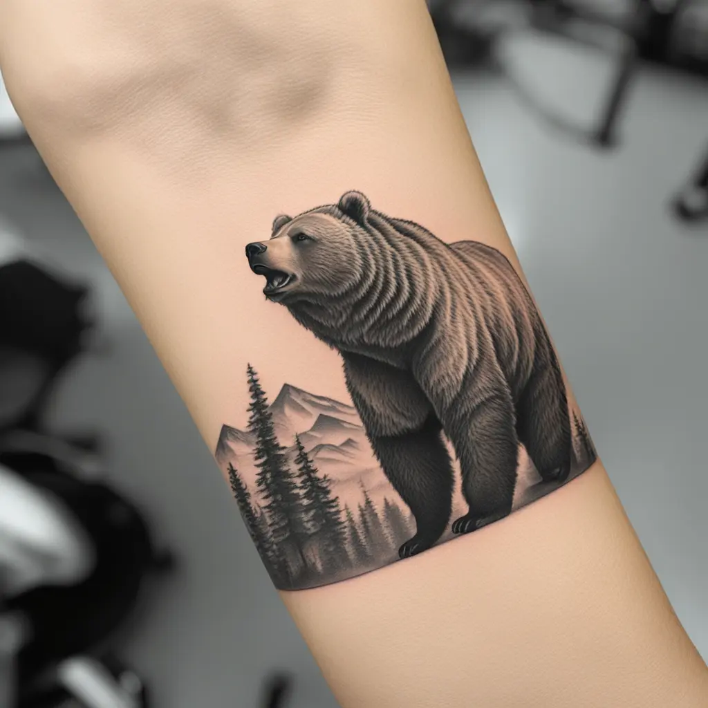  I want wrist band tattoo which resemble grizzly bear which wait for divine light 