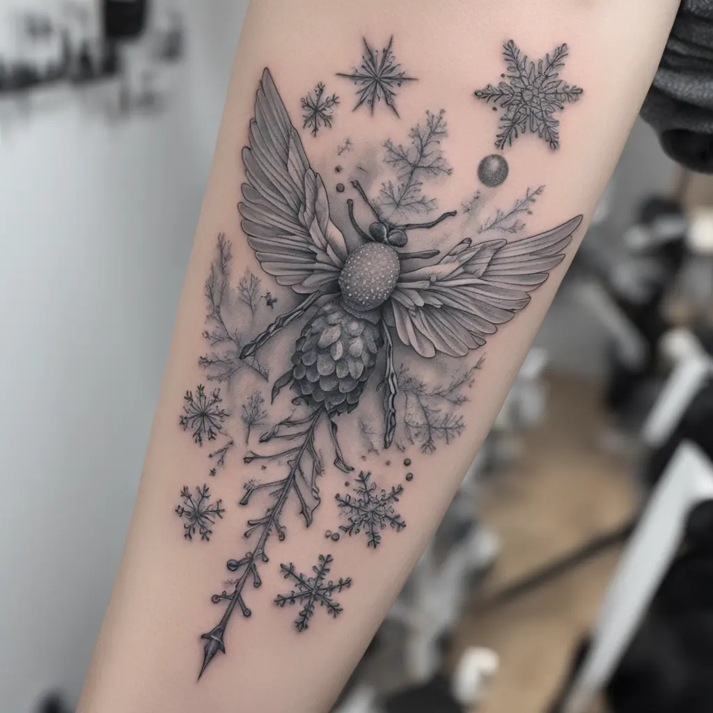 kleine kristalle, nebel und frost und schneeflocken