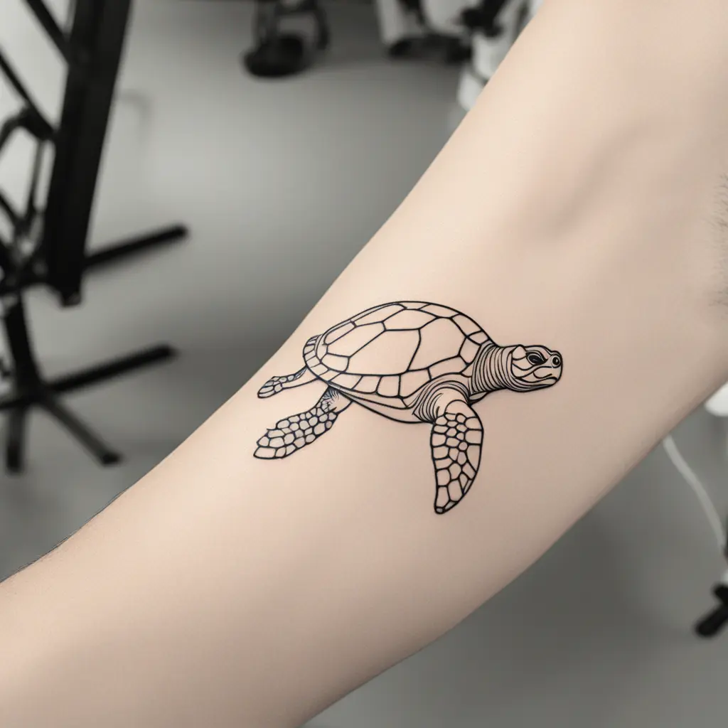 line art, seaturtle, simple, ankle tattoo