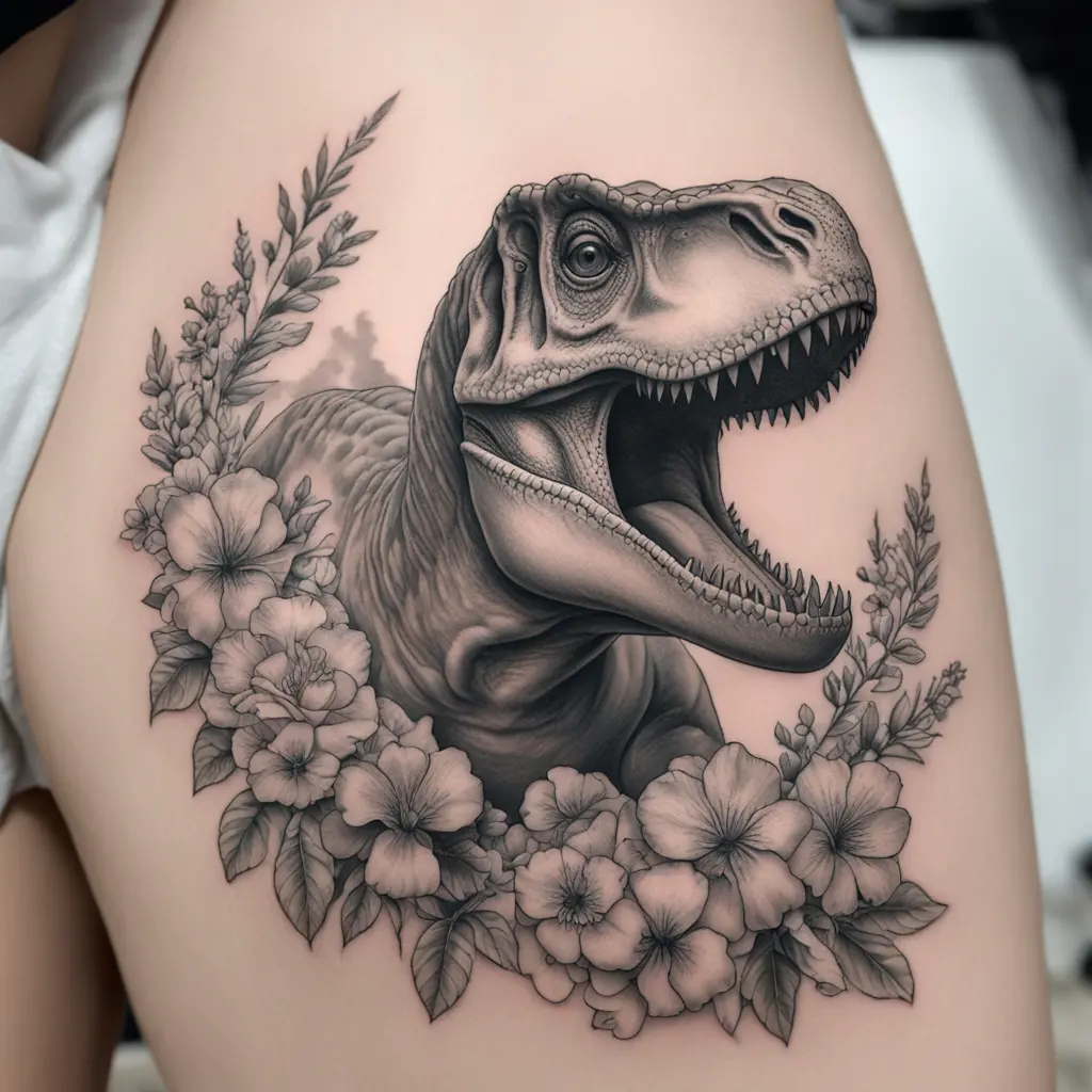 Little baby t-rex with flowers
