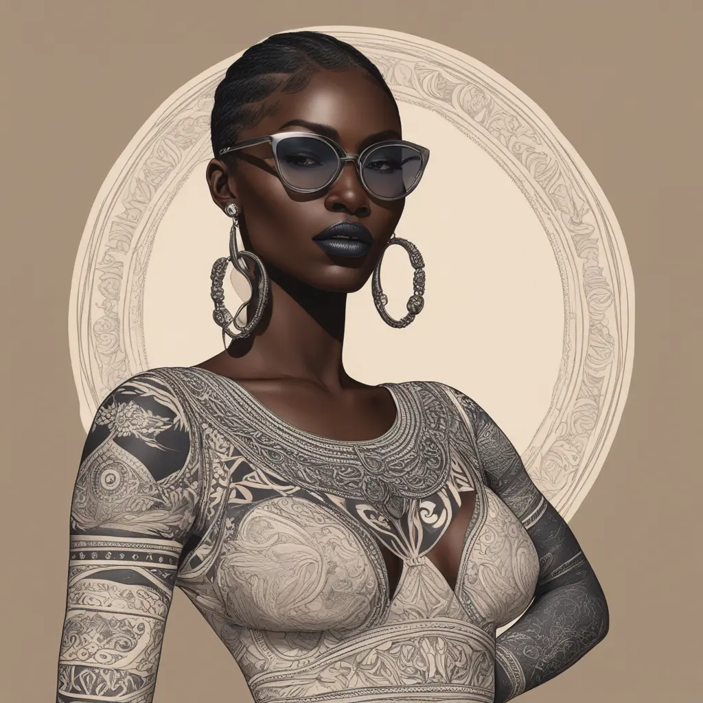 Nyrva is a striking figure, her ebony skin glistening like polished obsidian under the moonlight. Her fit, athletic frame is adorned with Nordic-inspired attire that 