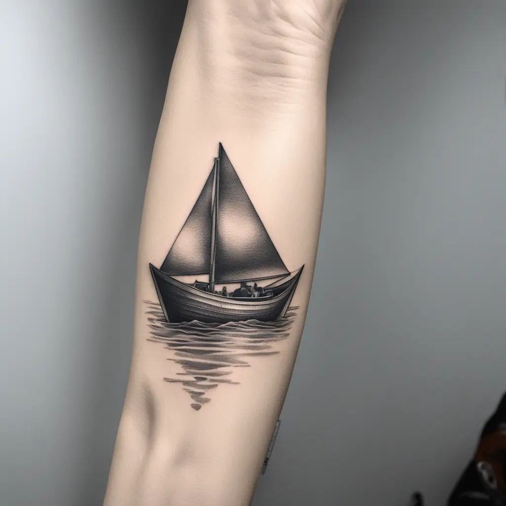 paper boat with ship shadow