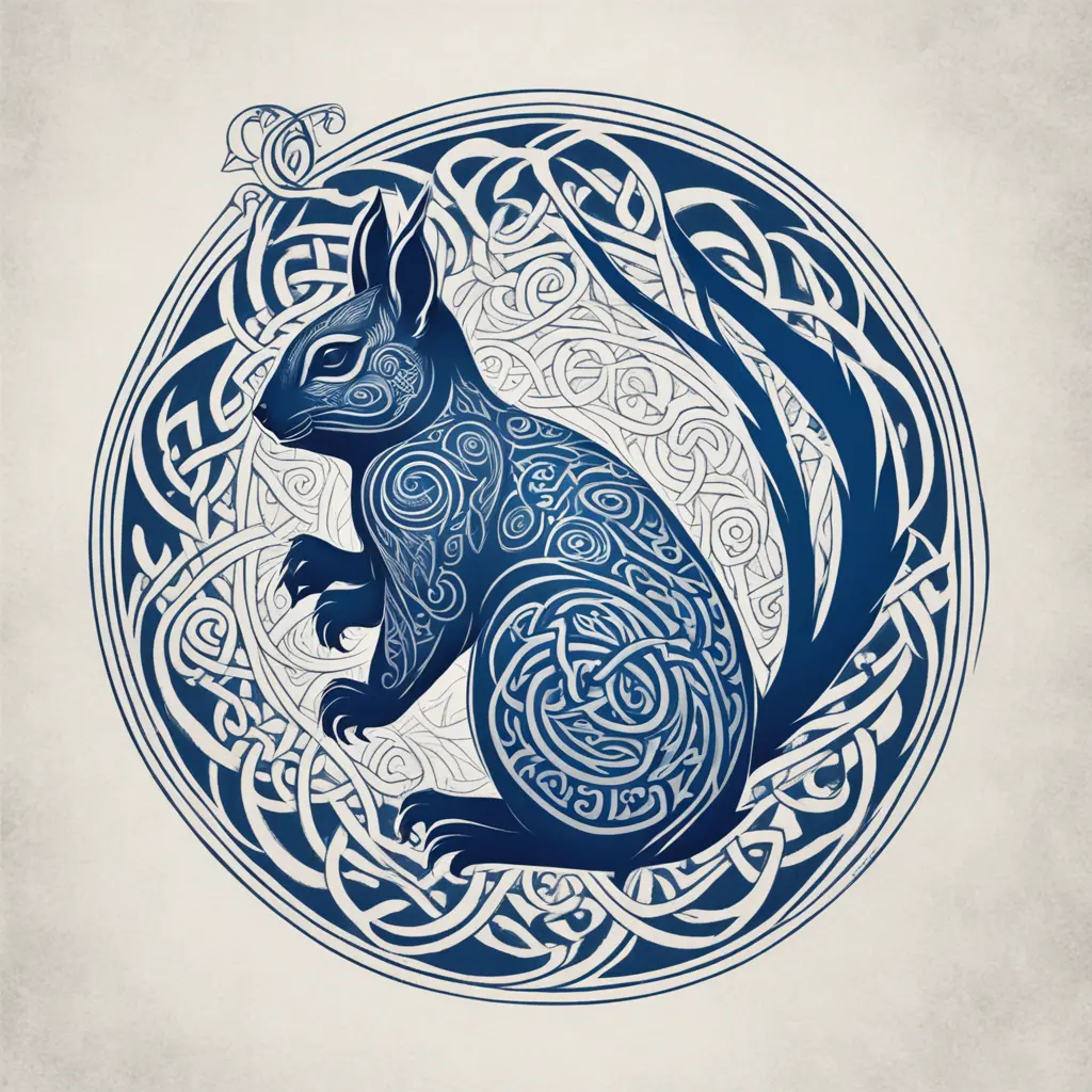 Polynesian style squirrel with long ear tufts in a round Celtic knot