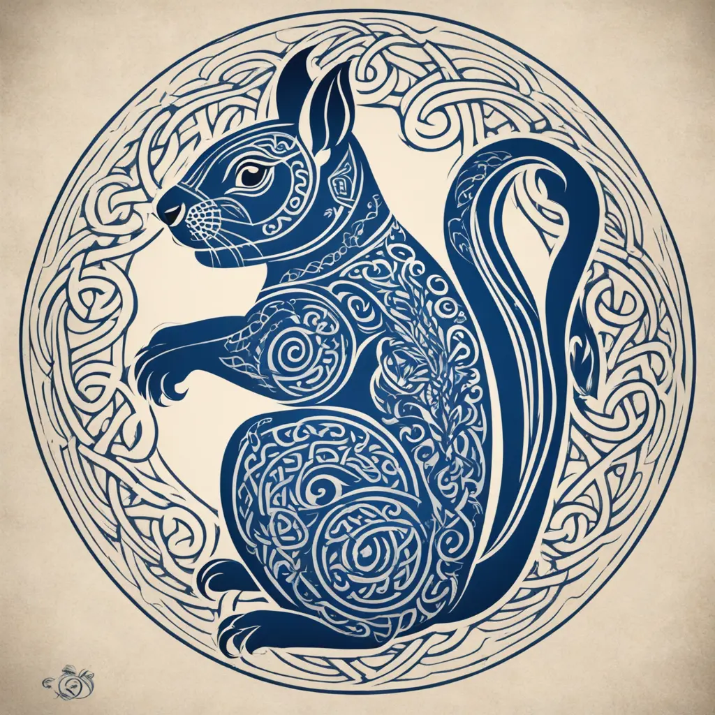 Polynesian style squirrel with long ear tufts in a round Celtic knot