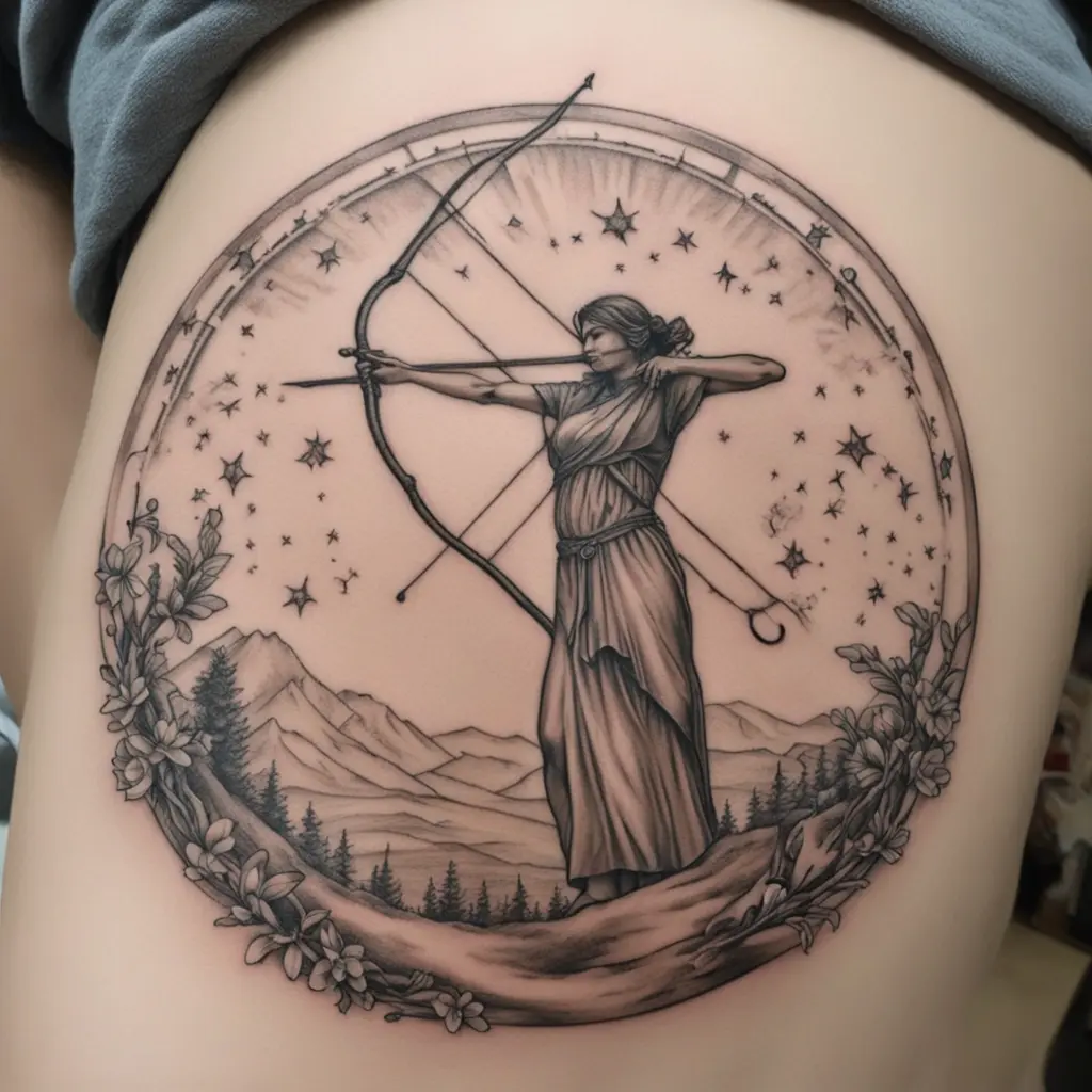 Quero fazer uma tatuagem no braço. Em cima a deusa Artemis demonstrando força, com a Lua crescente e seu arco de caça. Em baixo, o deus Apólo, com o sol, demonstrando uma ideia de beleza.