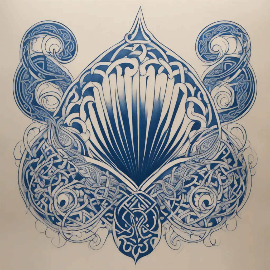 Santiago shell with celtic knots in an art nouveau style