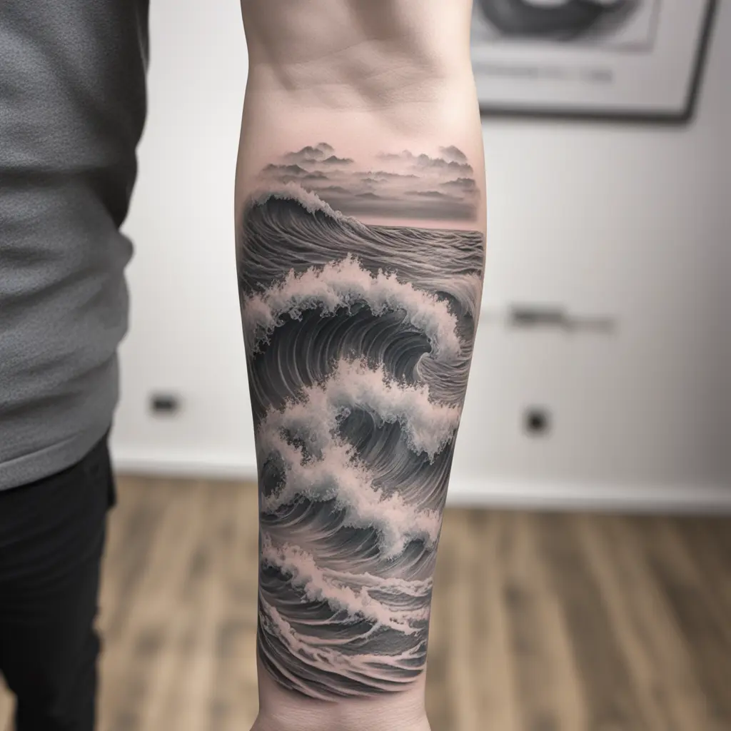 Sea waves tattoo in the arm