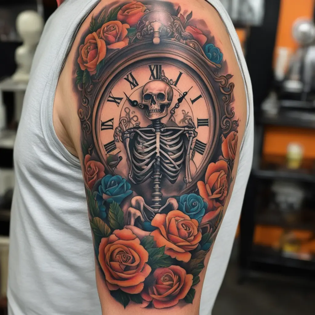 Skelton with grandfather clock