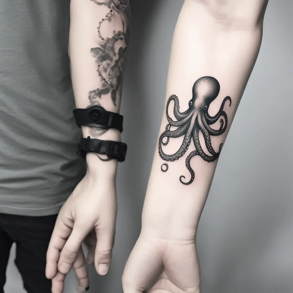 small Octopus on forearm wrapped around wrist