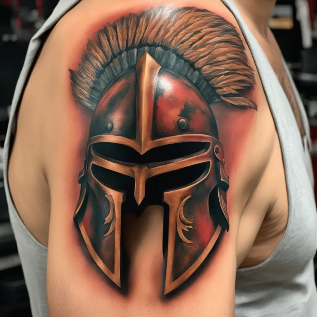 Spartan Warrior Helmet: A detailed, fierce Spartan helmet (perhaps with a cracked or battle-worn look) symbolizing strength, courage, and the warrior spirit.