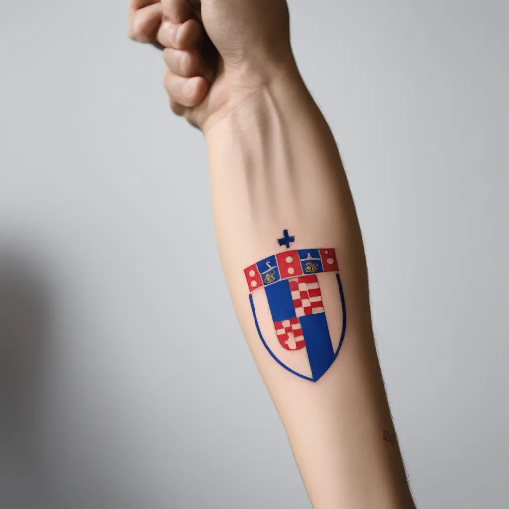 tatto with motives of football club Hajduk Split, logo of region of Croatia called Dalmatia, ultars Torcida