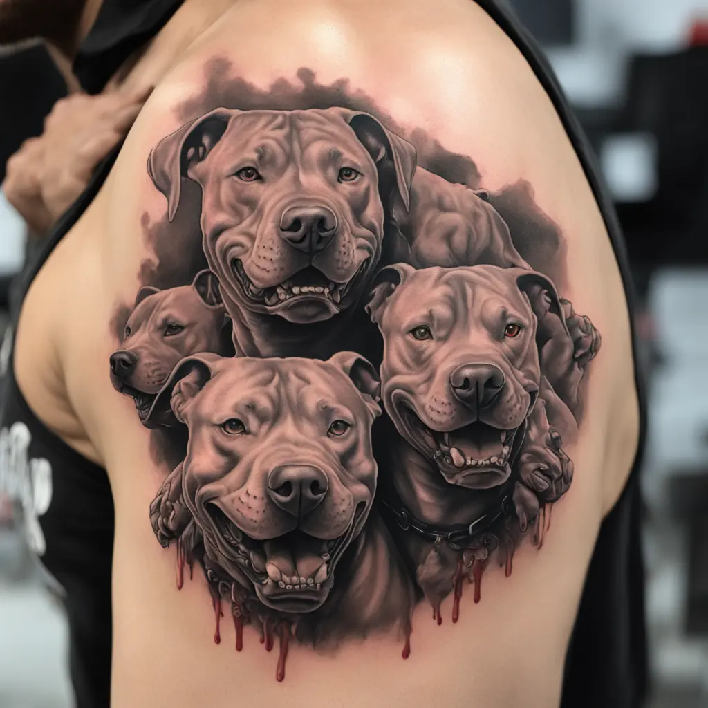 The main object of the tattoo is "Pitbull."