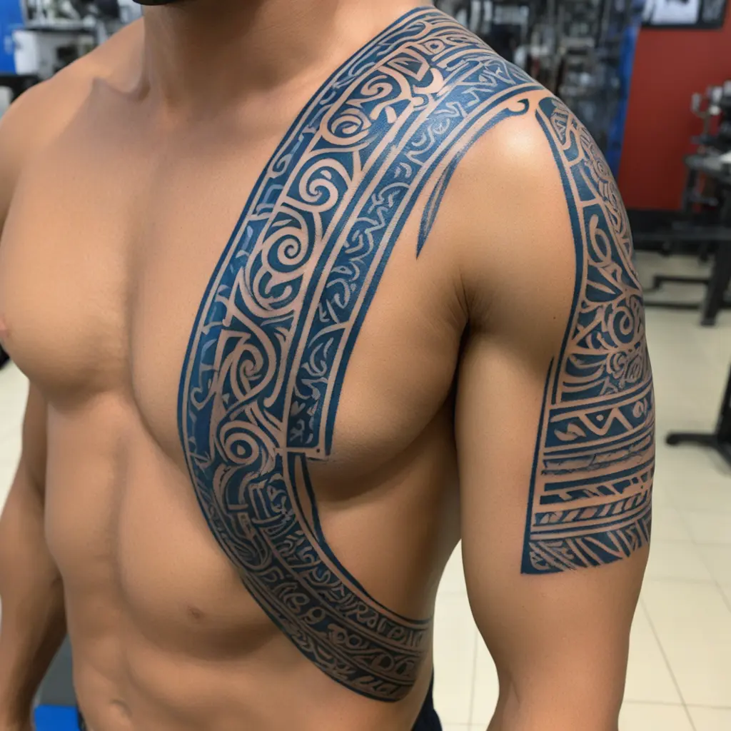 tribal armband tattoo for men that describes suffering, hardship, strength, protection, parenthood and embed with in the letters S and J 