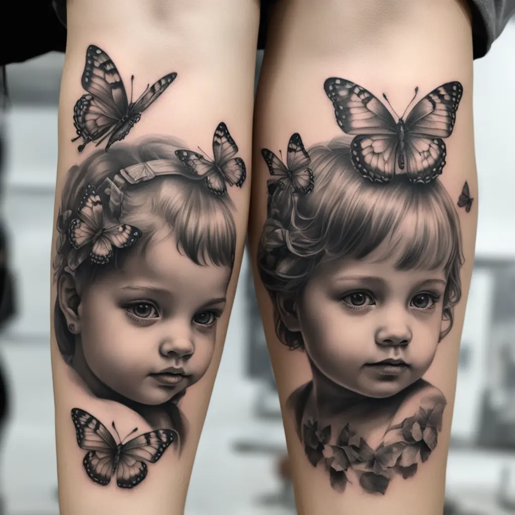 Twins kids with butterflies