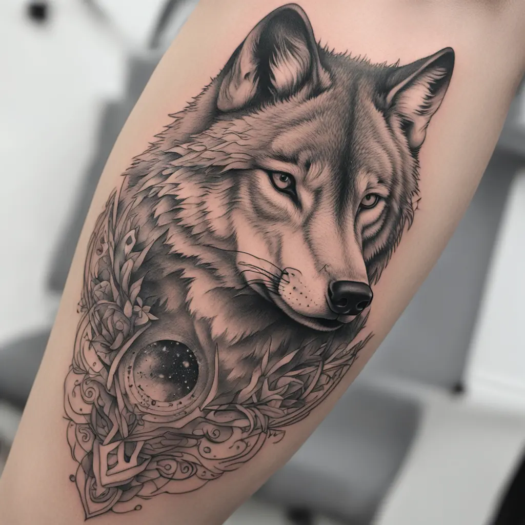 Wolf with the background the universe