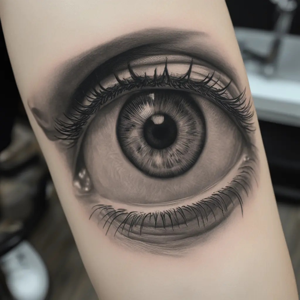 women eyes on man arm